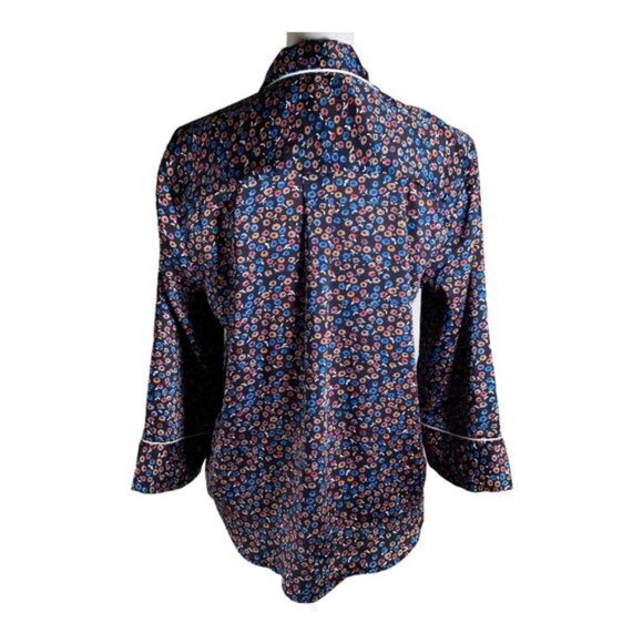 GAP Floral Satin Pajama Top Women’s Medium Navy Button Down Sleep Shirt - Picture 4 of 8
